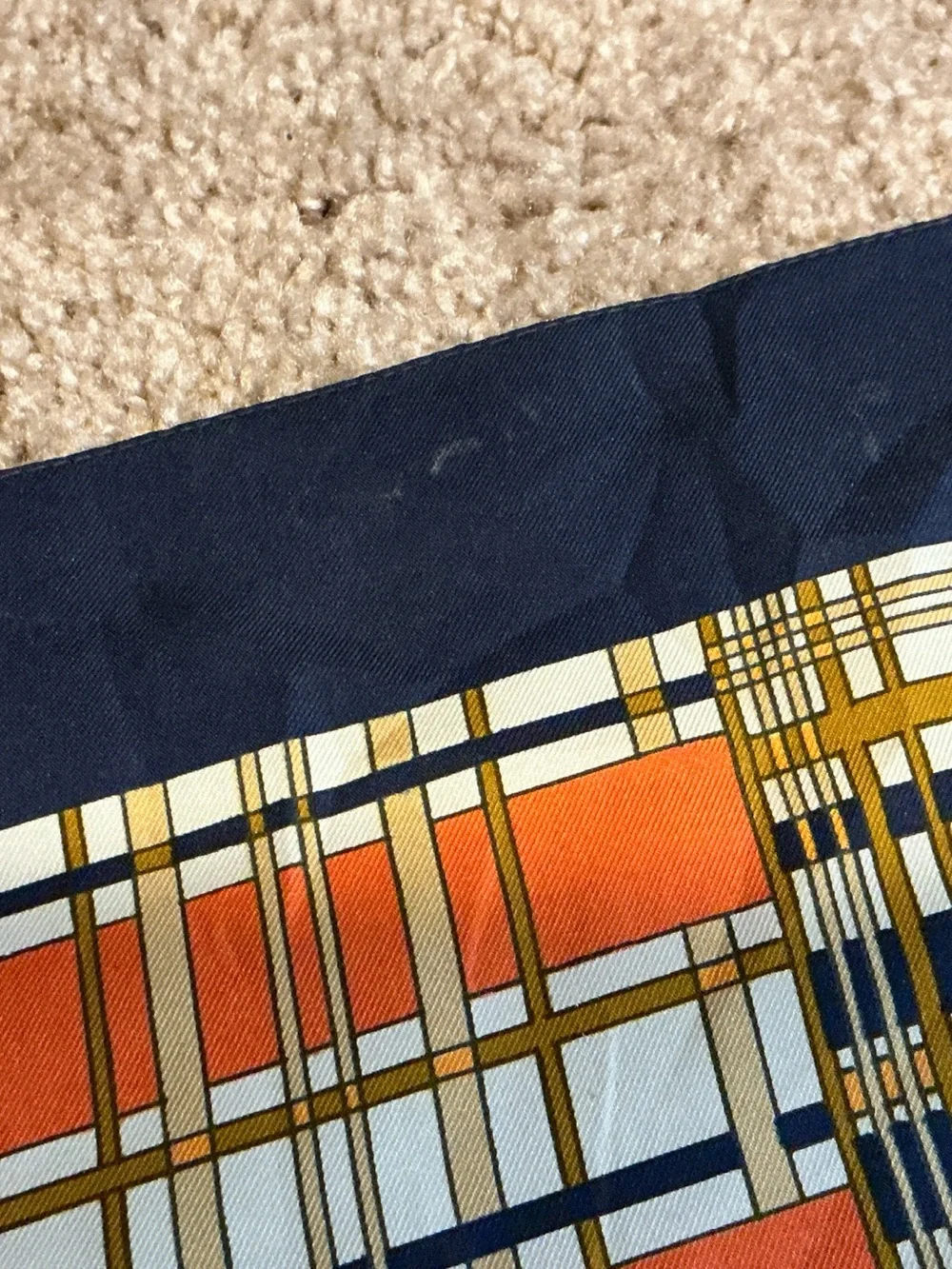 True Vintage 60’s/70’s Navy Blue/Orange/Cream/Brown Plaid Scarf